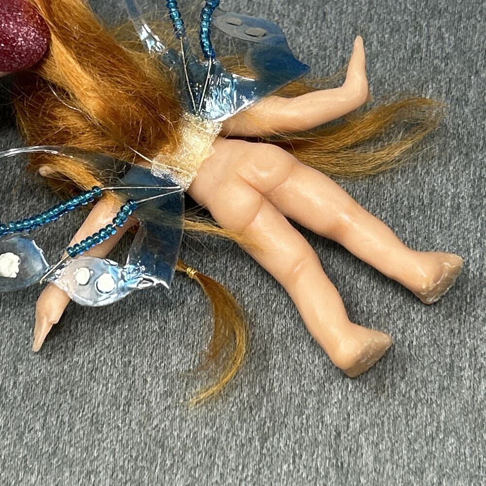 Redhead Pixie Fairy Doll 3.5" Hard Plastic Wired Blue Wings Pointed Ears READ - Picture 8 of 8